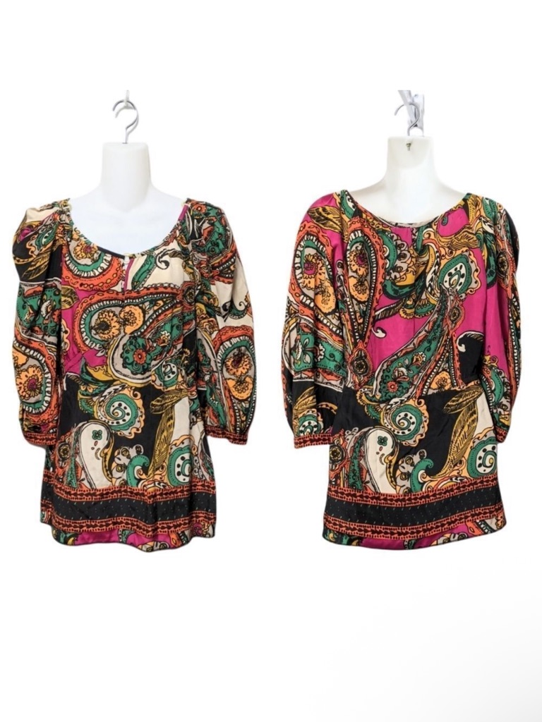 Yoana Baraschi Floral Paisley Puff Sleeve Top Xs